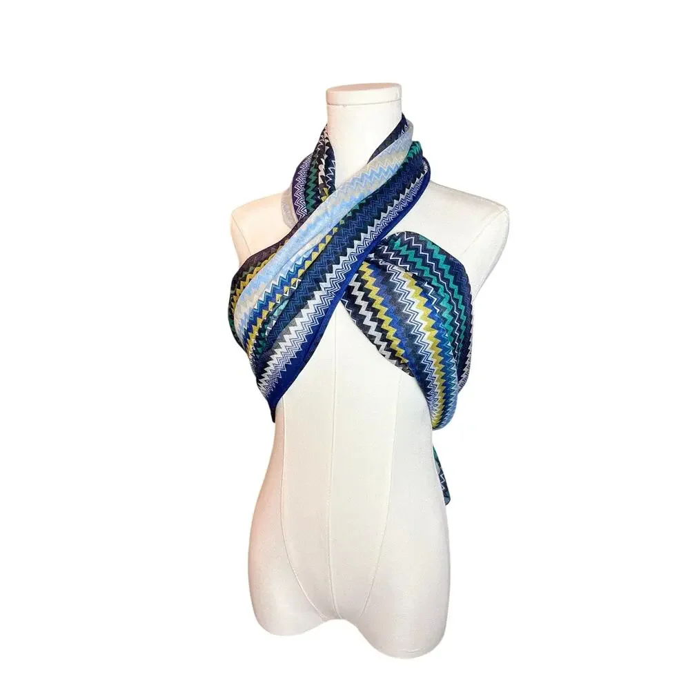 NWT - Missoni Italian Chevron Scarf/Shawl - Blue & Yellow (25x80) - Picture 3 of 15